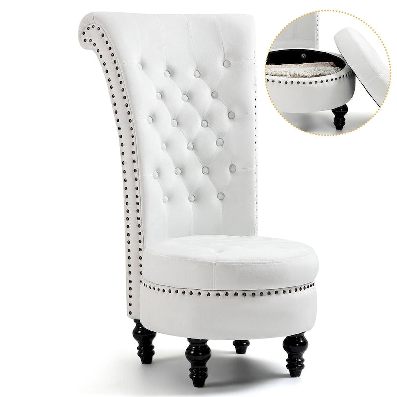 AVAWING High Back Throne Chair Velvet Armless Royal Accent Chair with Storage