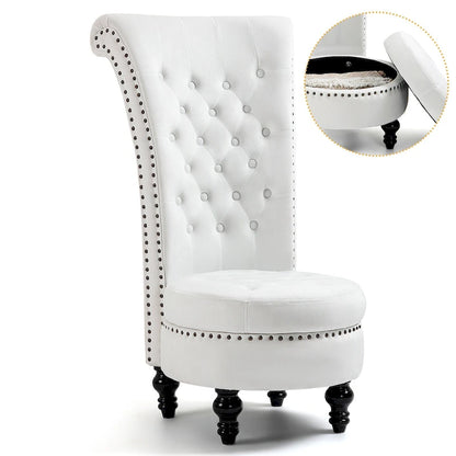 AVAWING High Back Throne Chair Velvet Armless Royal Accent Chair with Storage