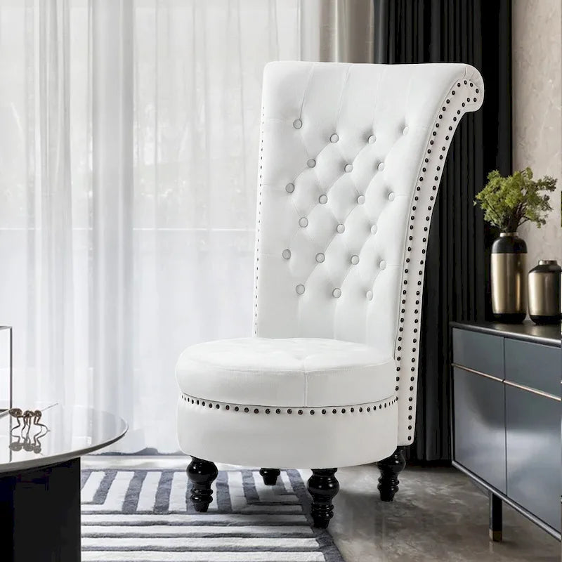 AVAWING High Back Throne Chair Velvet Armless Royal Accent Chair with Storage
