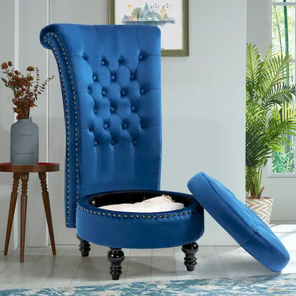 AVAWING High Back Throne Chair Velvet Armless Royal Accent Chair with Storage