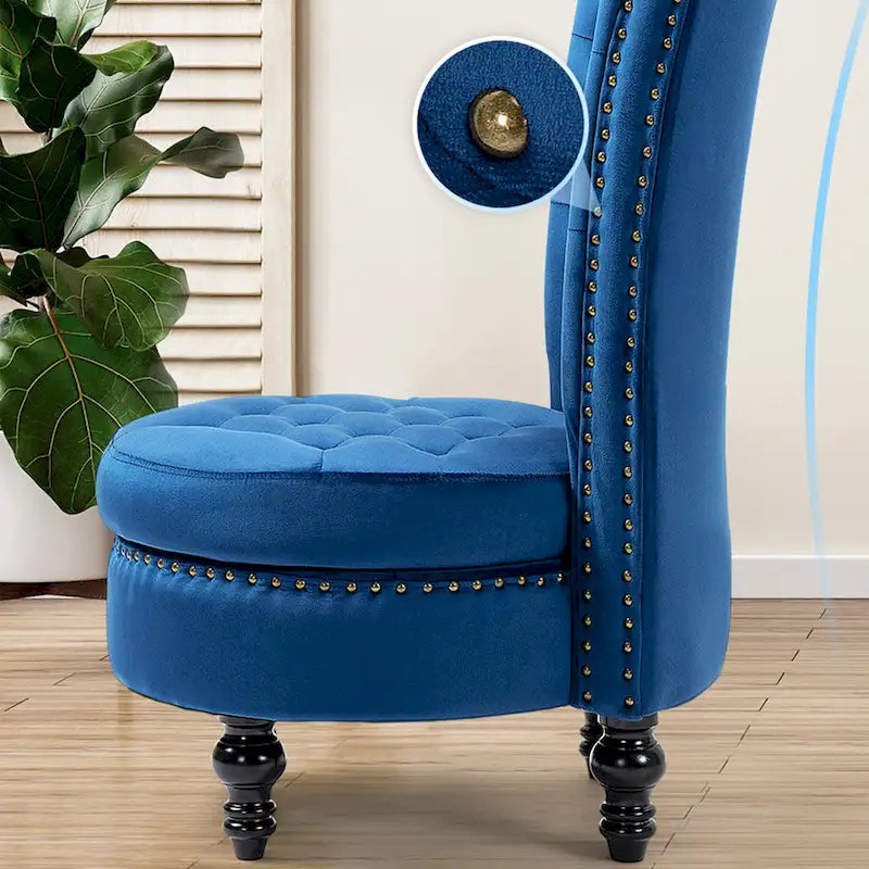AVAWING High Back Throne Chair Velvet Armless Royal Accent Chair with Storage