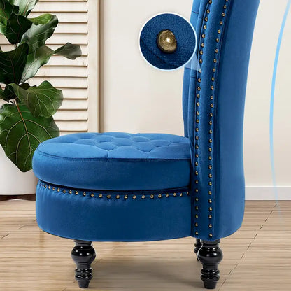 AVAWING High Back Throne Chair Velvet Armless Royal Accent Chair with Storage