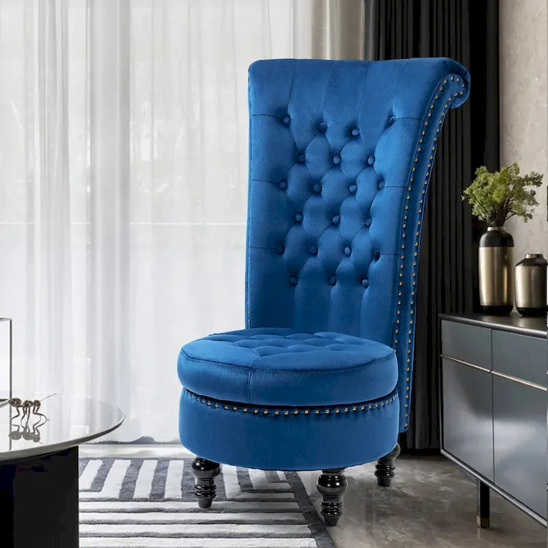 AVAWING High Back Throne Chair Velvet Armless Royal Accent Chair with Storage