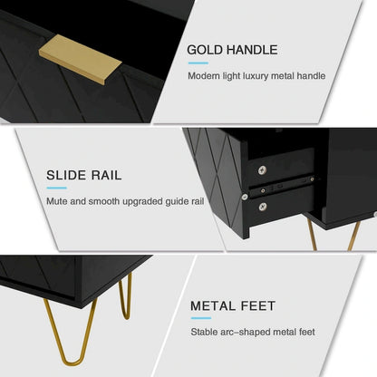 Set of 2 Nightstand 2 Drawer End Side Table Bedside Metal Legs Modern Bedroom Living Room