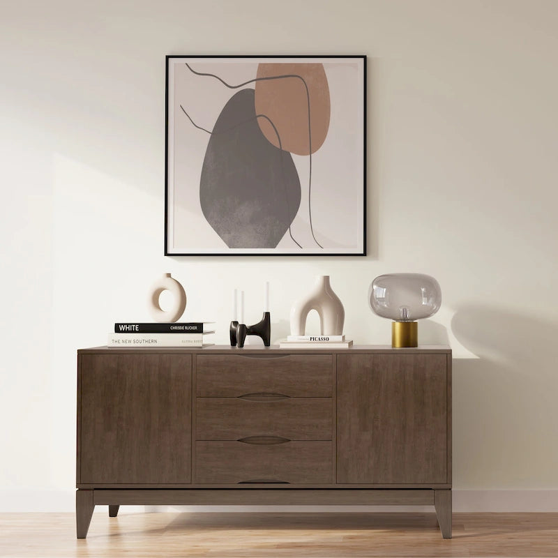 WYNDENHALL Pearson SOLID HARDWOOD 60 inch Wide Mid Century Design Sideboard Buffet in Walnut Brown - 17 d x 60 w x 30 h