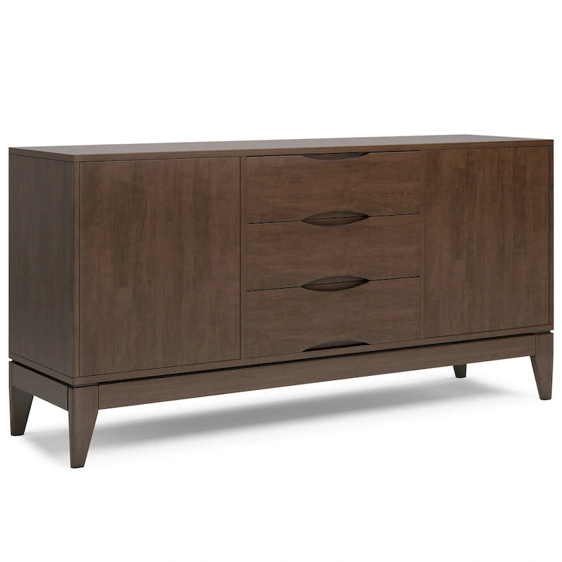 WYNDENHALL Pearson SOLID HARDWOOD 60 inch Wide Mid Century Design Sideboard Buffet in Walnut Brown - 17 d x 60 w x 30 h