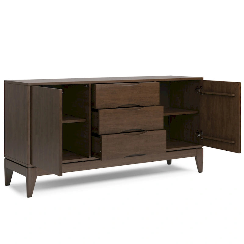 WYNDENHALL Pearson SOLID HARDWOOD 60 inch Wide Mid Century Design Sideboard Buffet in Walnut Brown - 17 d x 60 w x 30 h