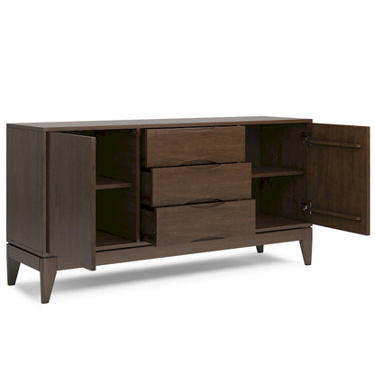 WYNDENHALL Pearson SOLID HARDWOOD 60 inch Wide Mid Century Design Sideboard Buffet in Walnut Brown - 17 d x 60 w x 30 h