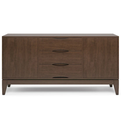 WYNDENHALL Pearson SOLID HARDWOOD 60 inch Wide Mid Century Design Sideboard Buffet in Walnut Brown - 17 d x 60 w x 30 h