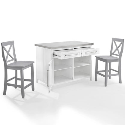 Crosley Silvia Stainless Steel Top Kitchen Island W/X-Back Stools - 57d x 46w x 41h