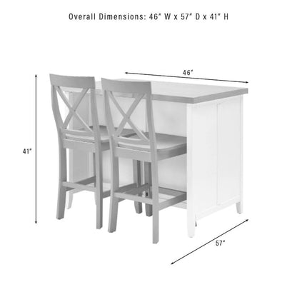 Crosley Silvia Stainless Steel Top Kitchen Island W/X-Back Stools - 57d x 46w x 41h