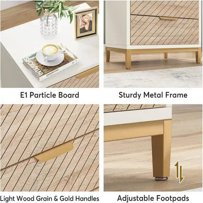 Night Stands Bedside Table with Drawers, Modern Wood Grain Nightstand for Bedrooms