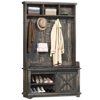 Moasis Hall Tree with Shoe Bench, Coat Rack Organizer for Entryway Hallway