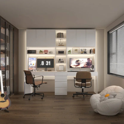 Dual-Person Modern Workstation Spacious White Gaming and Office Desk