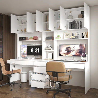 Dual-Person Modern Workstation Spacious White Gaming and Office Desk