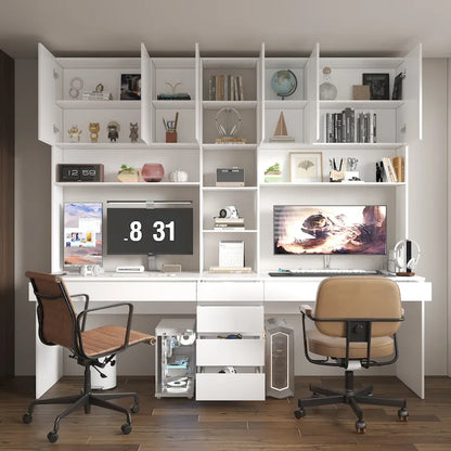 Dual-Person Modern Workstation Spacious White Gaming and Office Desk