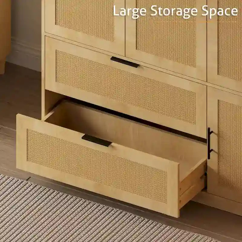 47 W Family 4-Door Wardrobe Armoires Closet 2 Drawer Storage Rattan Style - N/A