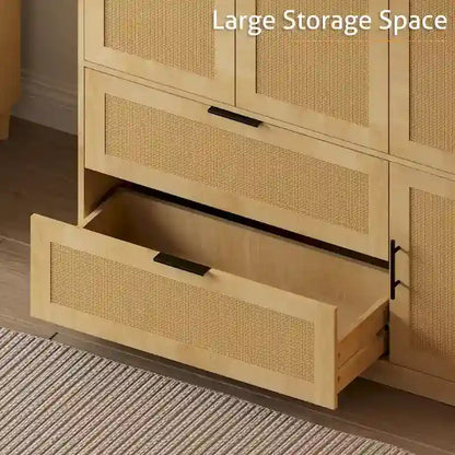 47 W Family 4-Door Wardrobe Armoires Closet 2 Drawer Storage Rattan Style - N/A