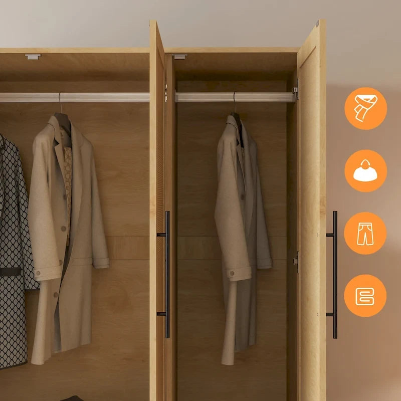 47 W Family 4-Door Wardrobe Armoires Closet 2 Drawer Storage Rattan Style - N/A