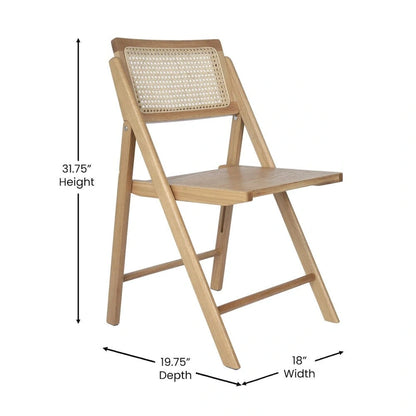 2 Pack Commercial Cane Rattan Folding Chairs - Wood Backs and Seats