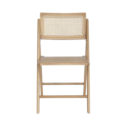2 Pack Commercial Cane Rattan Folding Chairs - Wood Backs and Seats