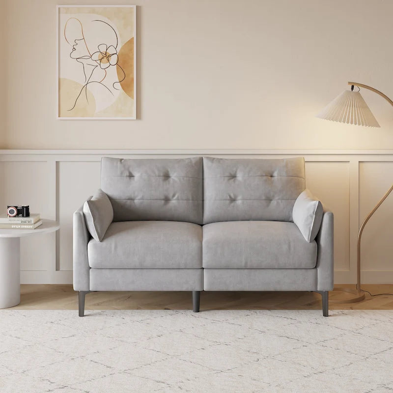 57.5  cotton-linen light grey double sofa Metal feet Plastic feet Thick cushion with two armrests
