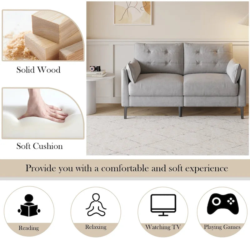 57.5  cotton-linen light grey double sofa Metal feet Plastic feet Thick cushion with two armrests