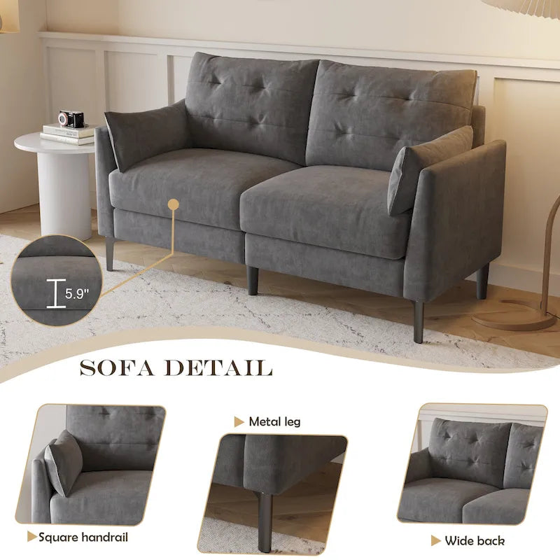 57.5  cotton-linen light grey double sofa Metal feet Plastic feet Thick cushion with two armrests