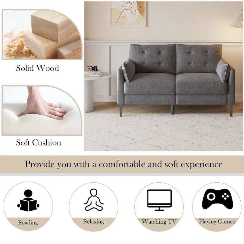 57.5  cotton-linen light grey double sofa Metal feet Plastic feet Thick cushion with two armrests