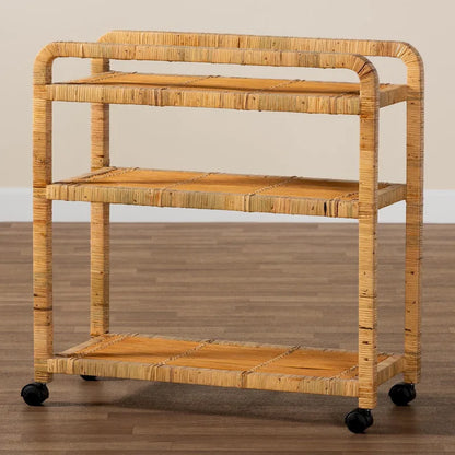 bali & pari Delphine Modern Bohemian Natural Rattan Kitchen Cart