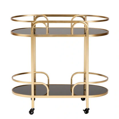 Leighton Contemporary Glam and Luxe Gold Metal and Tempered Glass 2-Tier Wine Cart