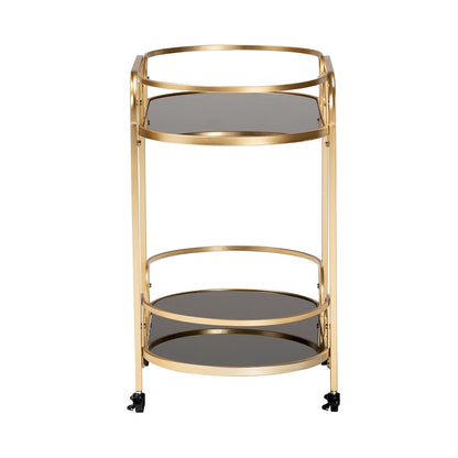 Leighton Contemporary Glam and Luxe Gold Metal and Tempered Glass 2-Tier Wine Cart