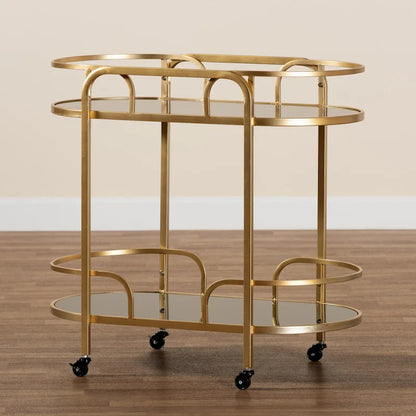Leighton Contemporary Glam and Luxe Gold Metal and Tempered Glass 2-Tier Wine Cart