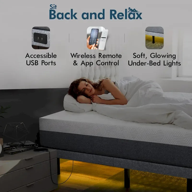 Renanim Adjustable Bed with 14  Mattress, Anti-Snore Preset, Dual Massage, USB Ports, App Control, Remote, Underbed Light