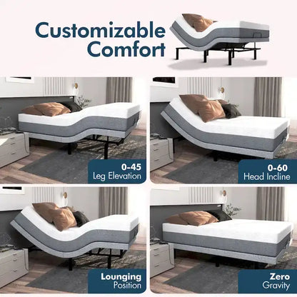 Renanim Adjustable Bed with 14  Mattress, Anti-Snore Preset, Dual Massage, USB Ports, App Control, Remote, Underbed Light