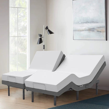 Renanim Adjustable Bed with 14  Mattress, Anti-Snore Preset, Dual Massage, USB Ports, App Control, Remote, Underbed Light
