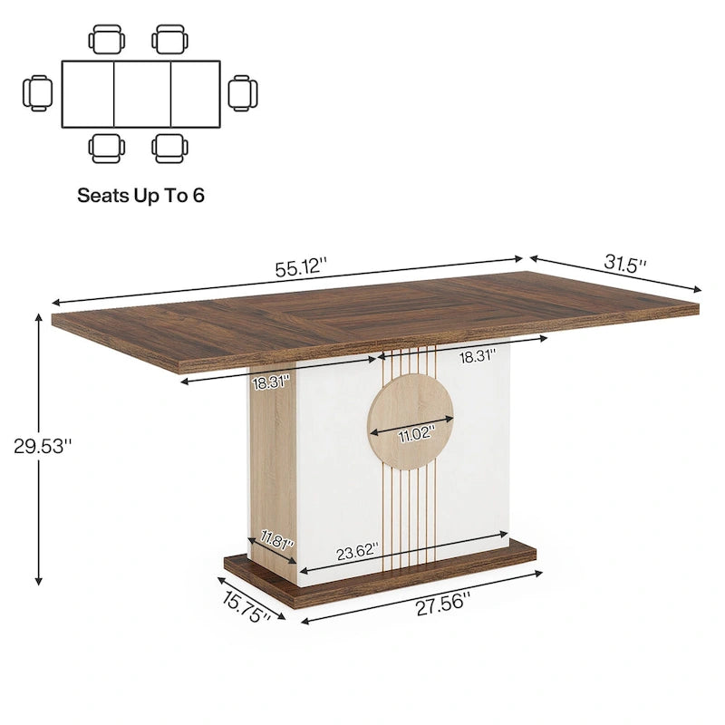 55 inches Wood Rectangle Dining Table for Kitchen Dining Room - N/A