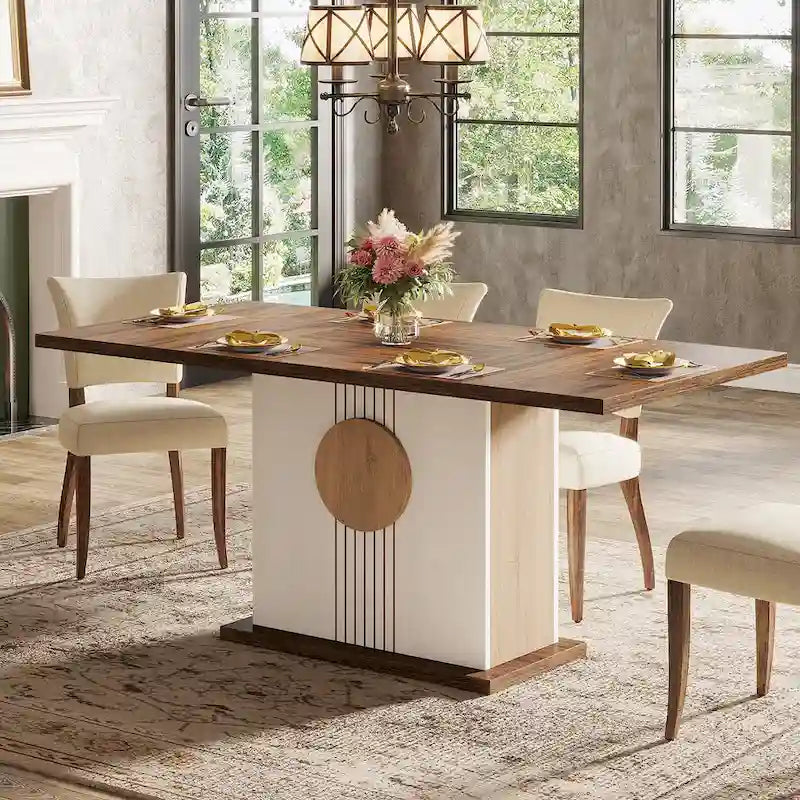 55 inches Wood Rectangle Dining Table for Kitchen Dining Room - N/A