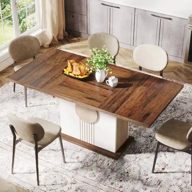 55 inches Wood Rectangle Dining Table for Kitchen Dining Room - N/A