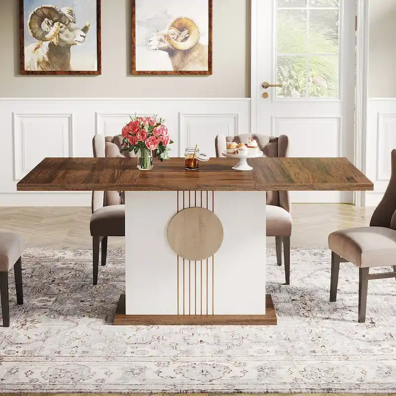 55 inches Wood Rectangle Dining Table for Kitchen Dining Room - N/A