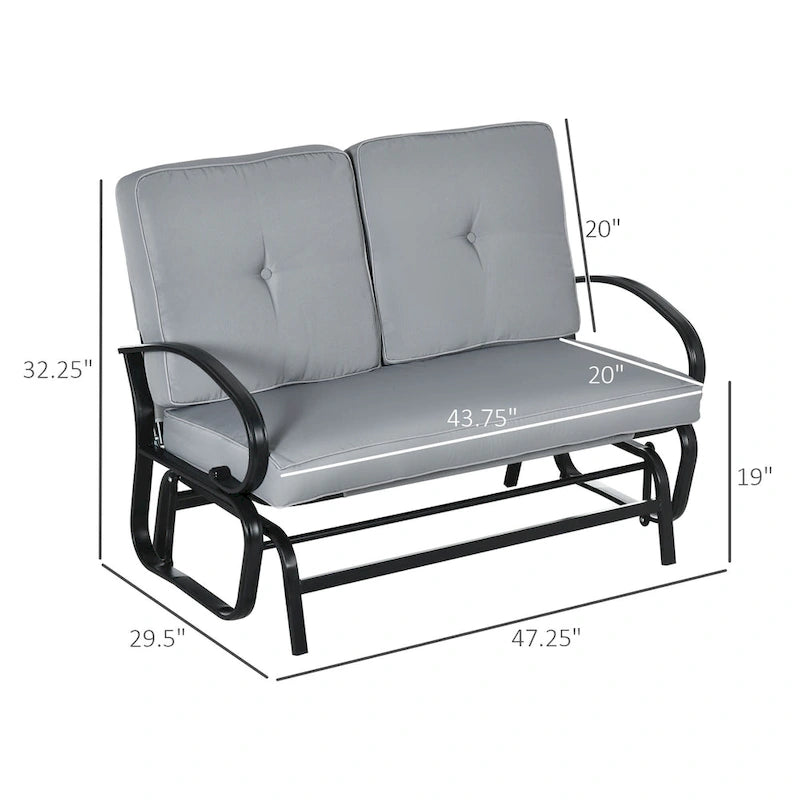 Outsunny Outdoor Glider Bench, 2-Person Patio Rocker Loveseat with Tufted Cushions, Steel Frame for Porch, Garden Backyard, Gray