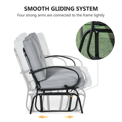 Outsunny Outdoor Glider Bench, 2-Person Patio Rocker Loveseat with Tufted Cushions, Steel Frame for Porch, Garden Backyard, Gray