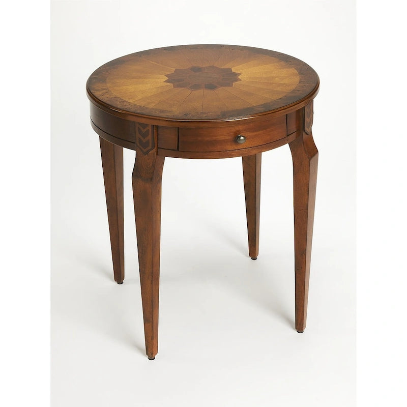 HomeRoots 24  Medium Brown And Olive Ash Manufactured Wood Round End Table With Drawer - 20