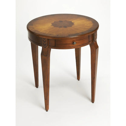 HomeRoots 24  Medium Brown And Olive Ash Manufactured Wood Round End Table With Drawer - 20