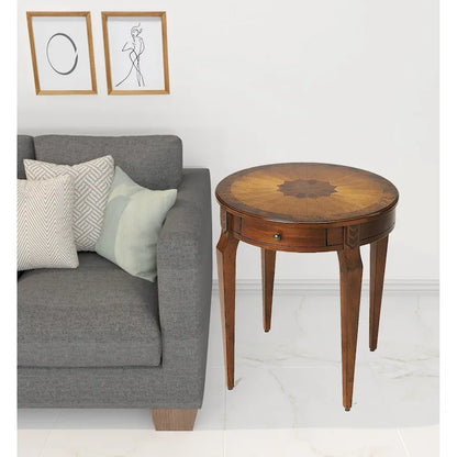 HomeRoots 24  Medium Brown And Olive Ash Manufactured Wood Round End Table With Drawer - 20