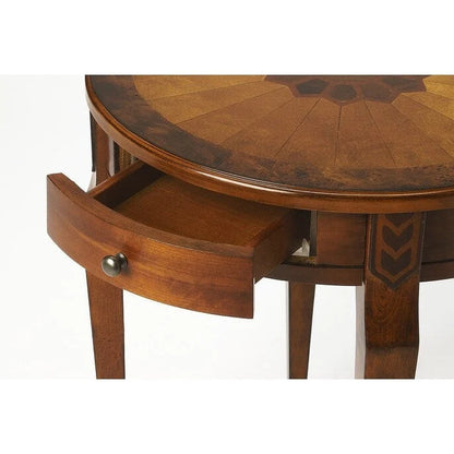 HomeRoots 24  Medium Brown And Olive Ash Manufactured Wood Round End Table With Drawer - 20