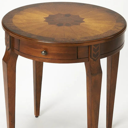 HomeRoots 24  Medium Brown And Olive Ash Manufactured Wood Round End Table With Drawer - 20