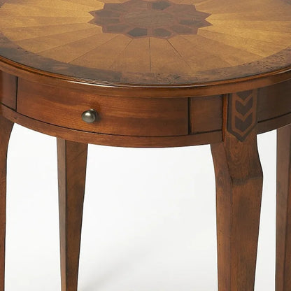 HomeRoots 24  Medium Brown And Olive Ash Manufactured Wood Round End Table With Drawer - 20