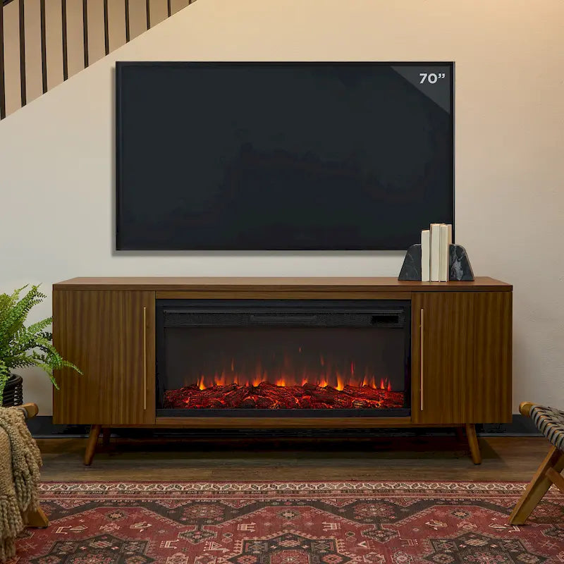 Morris Electric 72  Fireplace TV Stand in Vintage Black Maple by Real Flame