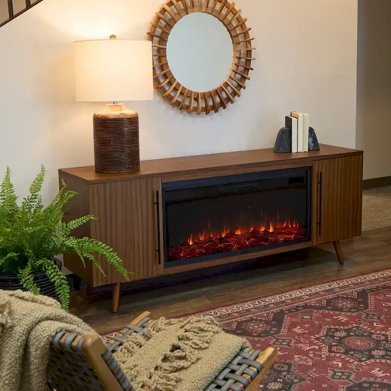 Morris Electric 72  Fireplace TV Stand in Vintage Black Maple by Real Flame